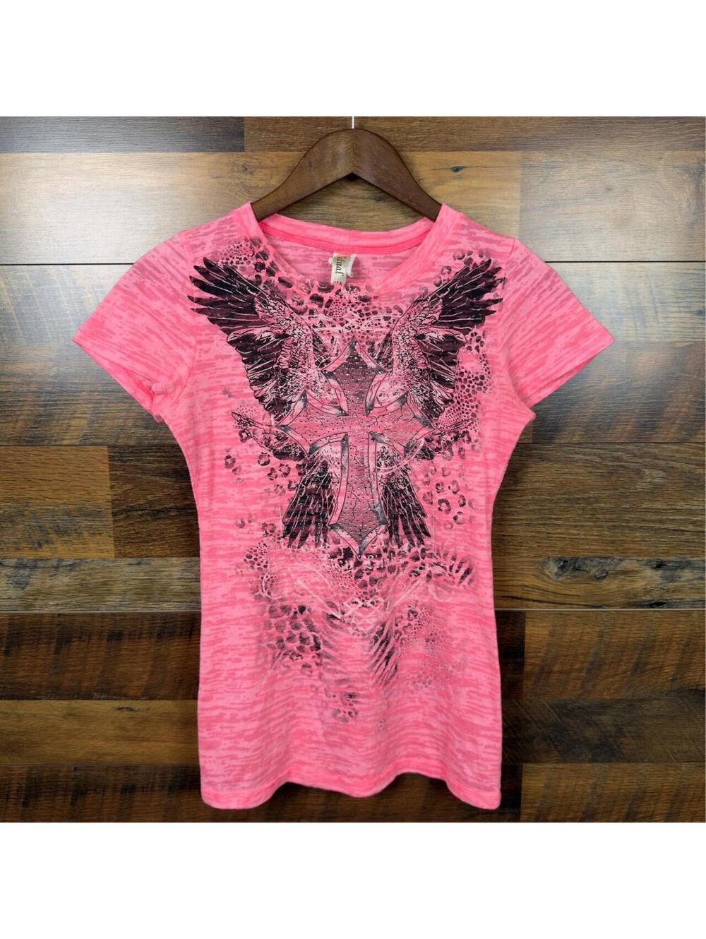 Vintage Ritual Pink Black Graphic Baby Tee Large Made in USA